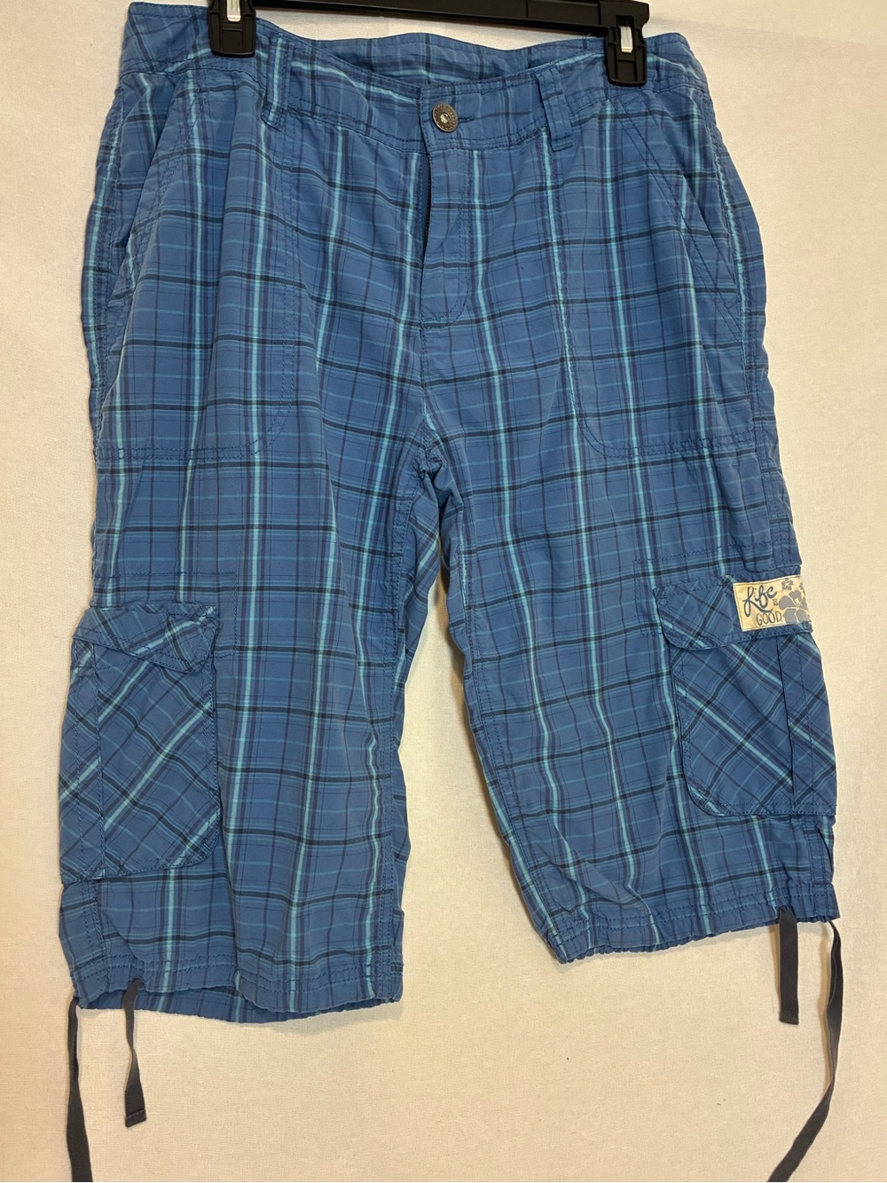Life is Good Plaid Bermuda Cargo Shorts 100% Cotton Women's Size 12 Beach Skater